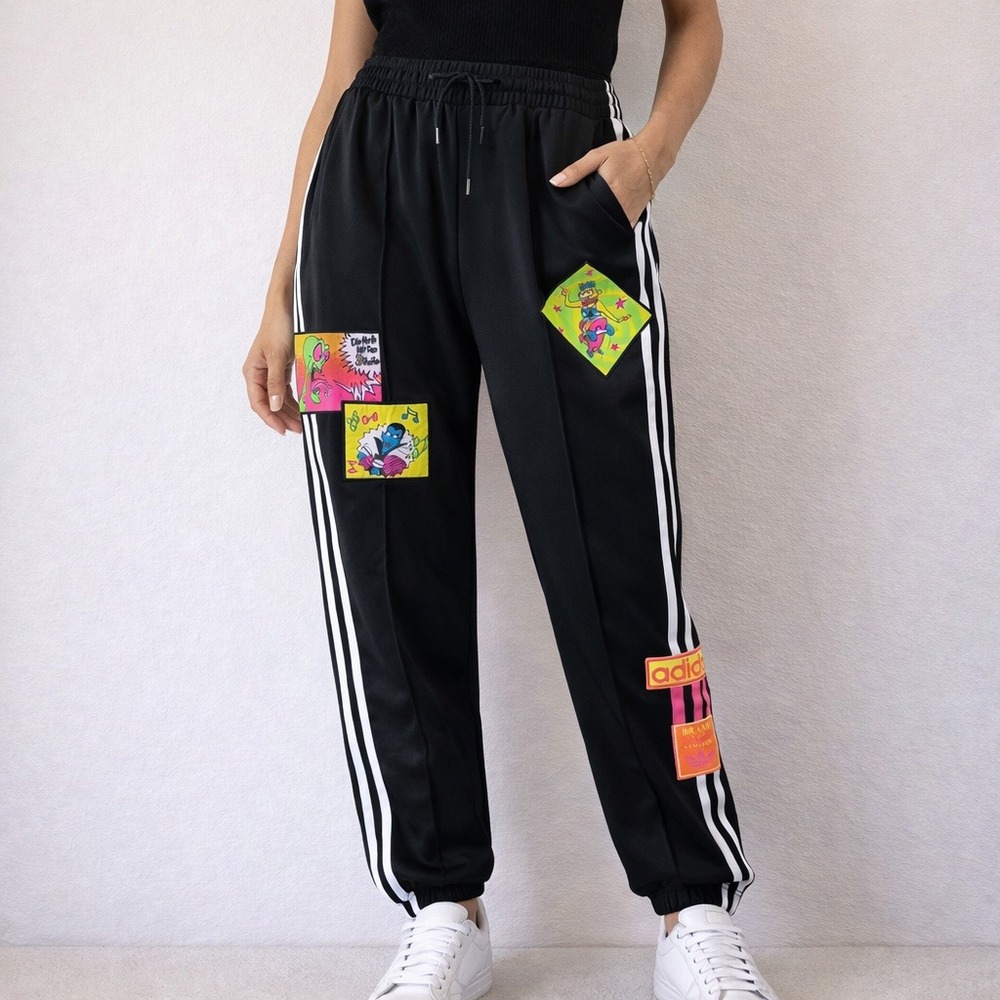 Adidas x Jeremy Scott Adibreak Track Pants Women's XS 26" Cartoon Patch Firebird